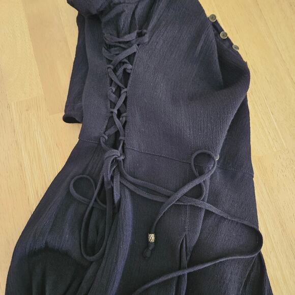 MAEVE Sienna Jumpsuit Wide Leg Side Tie Square Neck Zip Black Sz 14 - Picture 7 of 14